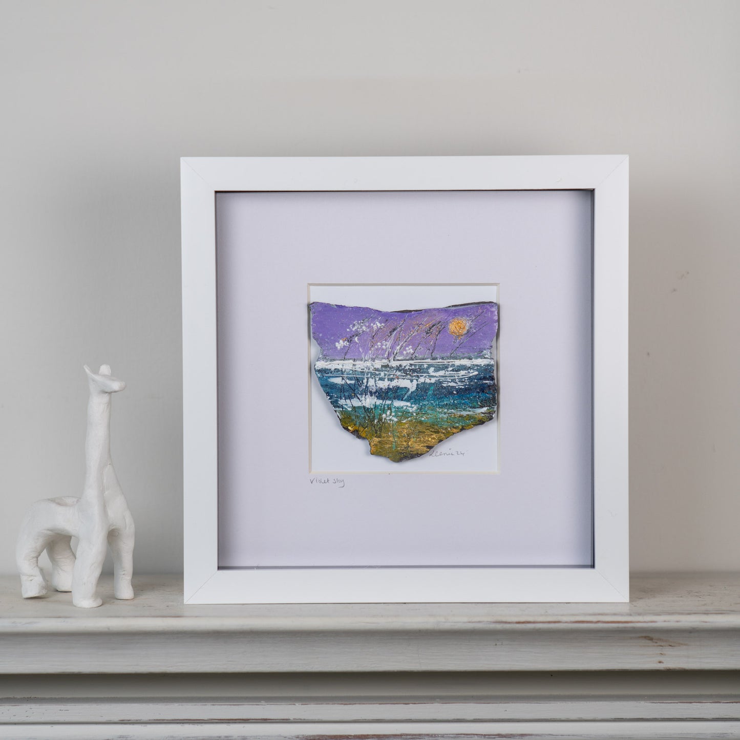 Louise Carrie : Original Wax on Slate Painting, Violet Sky