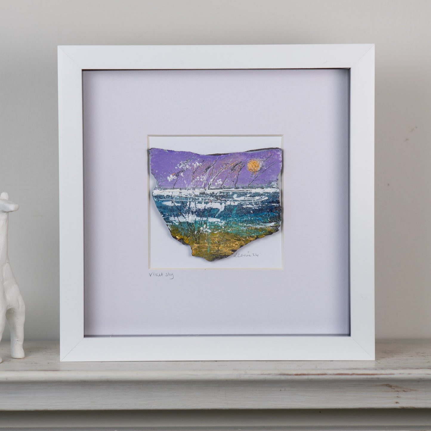 Louise Carrie : Original Wax on Slate Painting, Violet Sky