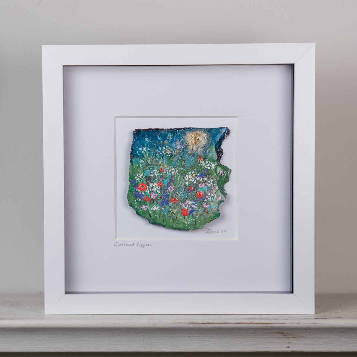Louise Carrie : Original Wax on Slate Painting, Sunkissed Poppies