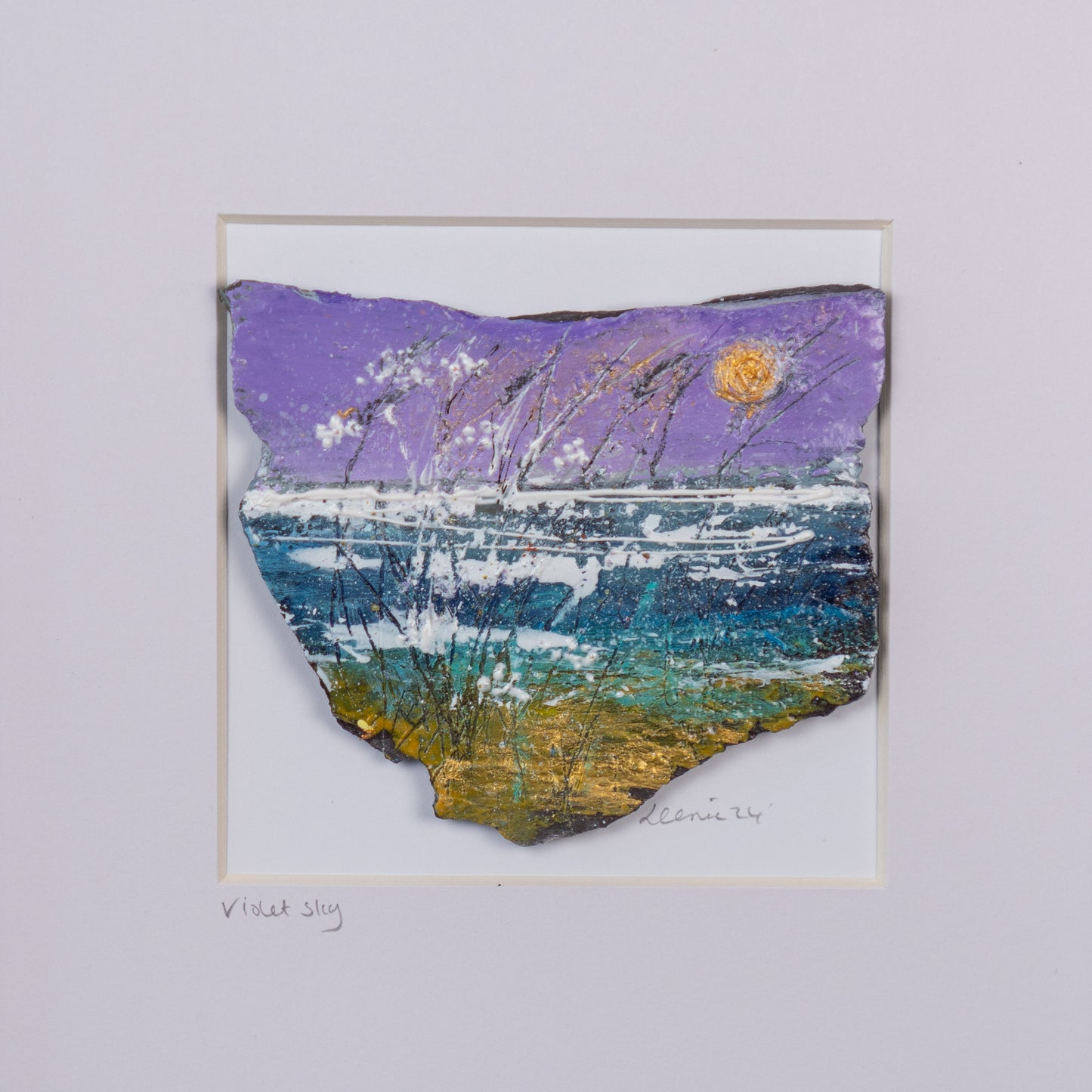 Louise Carrie : Original Wax on Slate Painting, Violet Sky