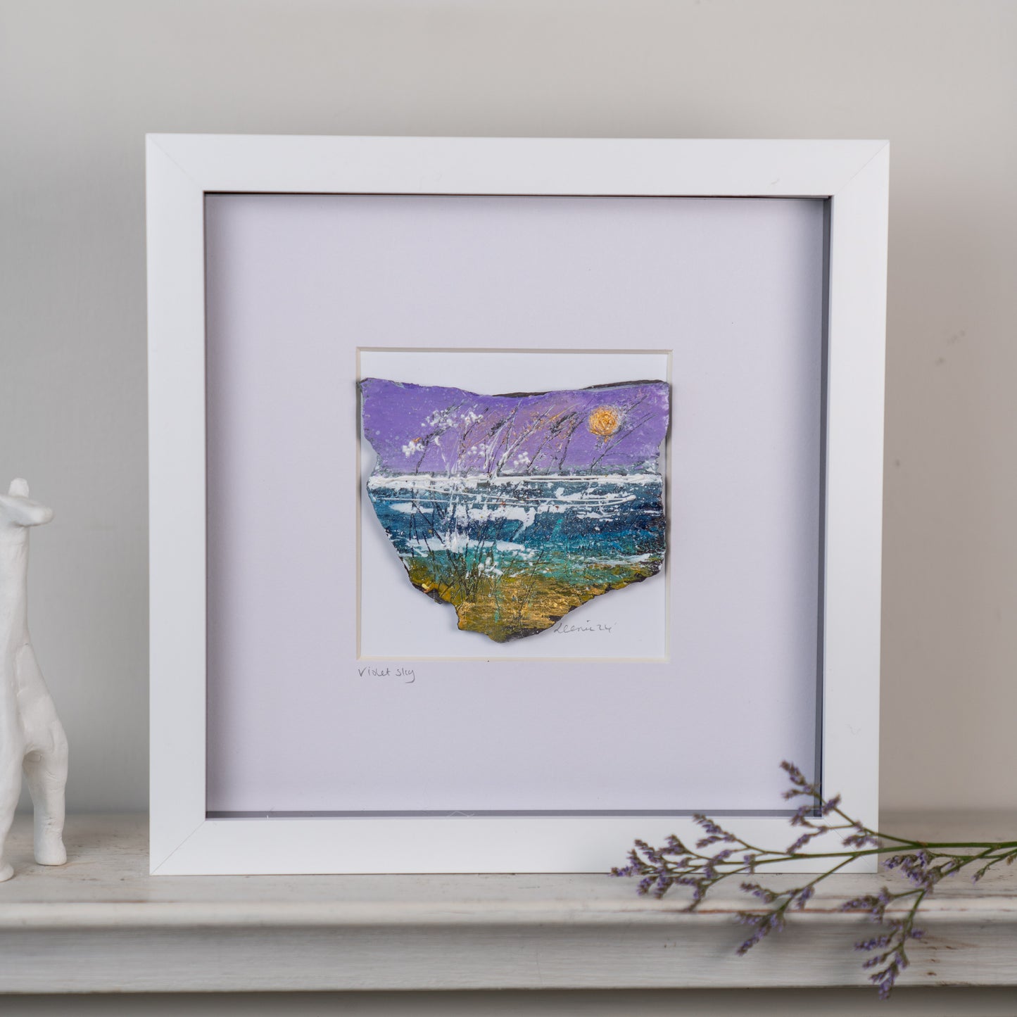 Louise Carrie : Original Wax on Slate Painting, Violet Sky