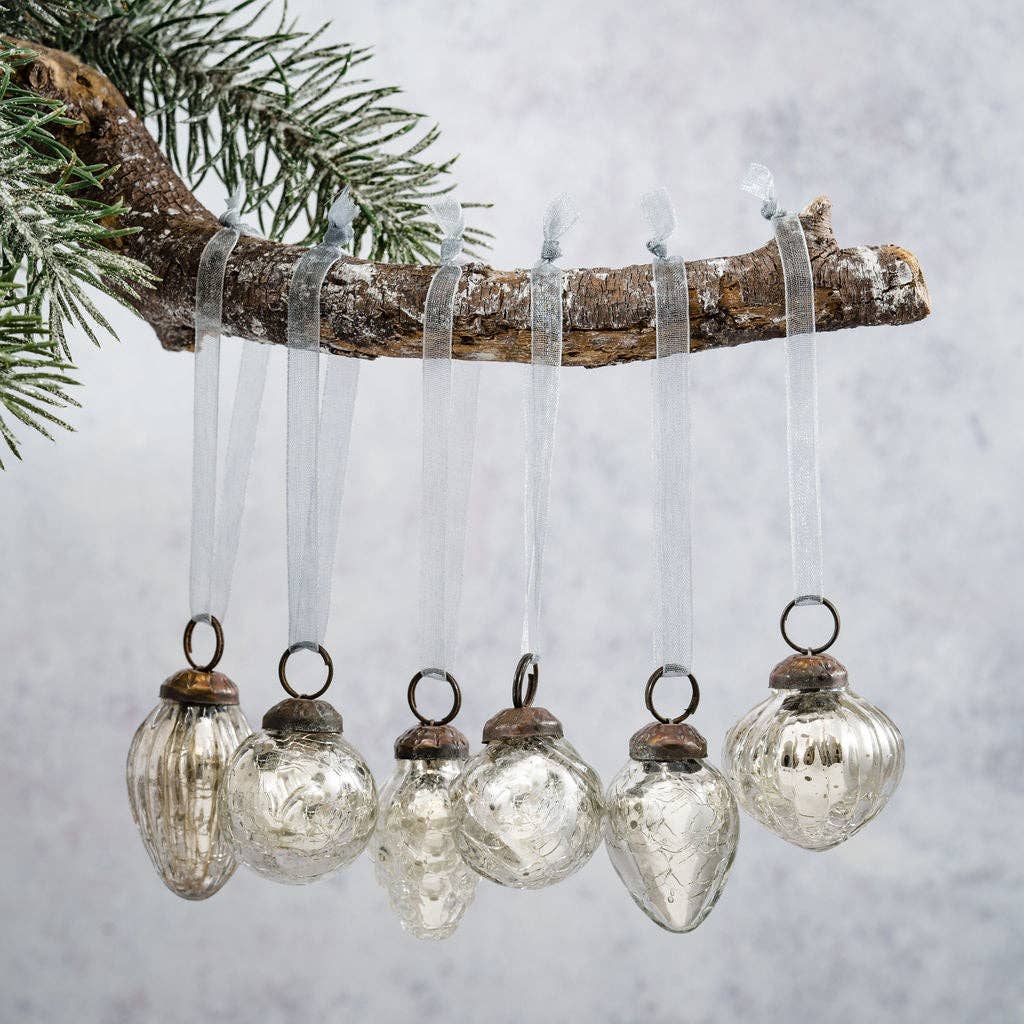 Silver Crackle - Set of 6 Mini Baubles