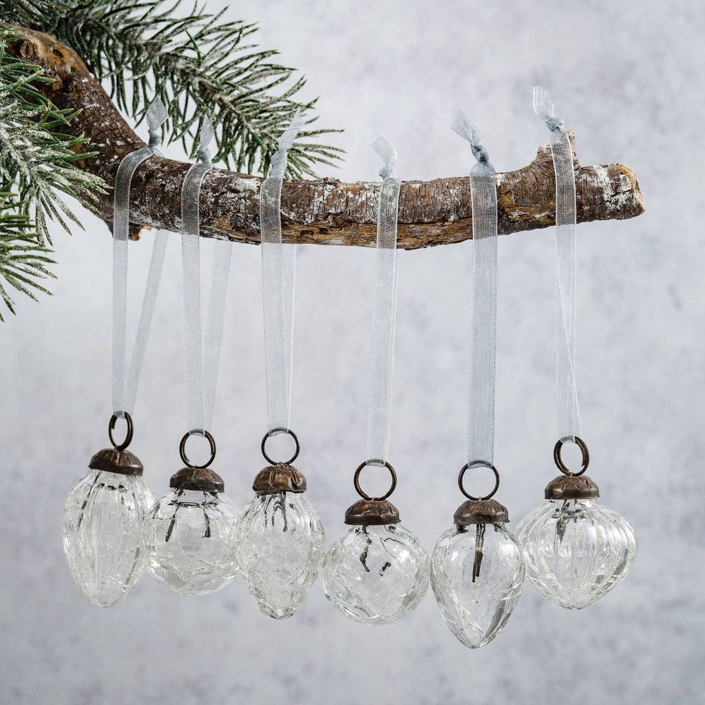 Clear Crackle Glass - Set of 6 Mini Baubles