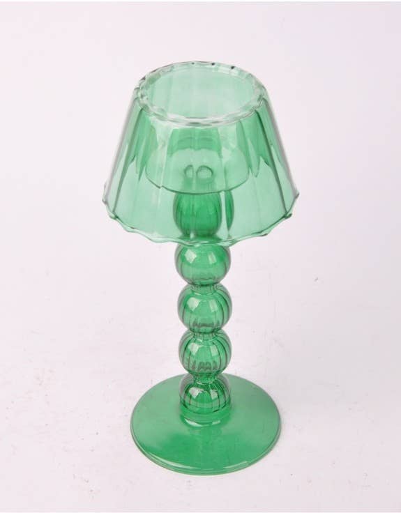 Multi Ball Lamp-Style Glass Tealight Holder in Summer Green close up shown from above.