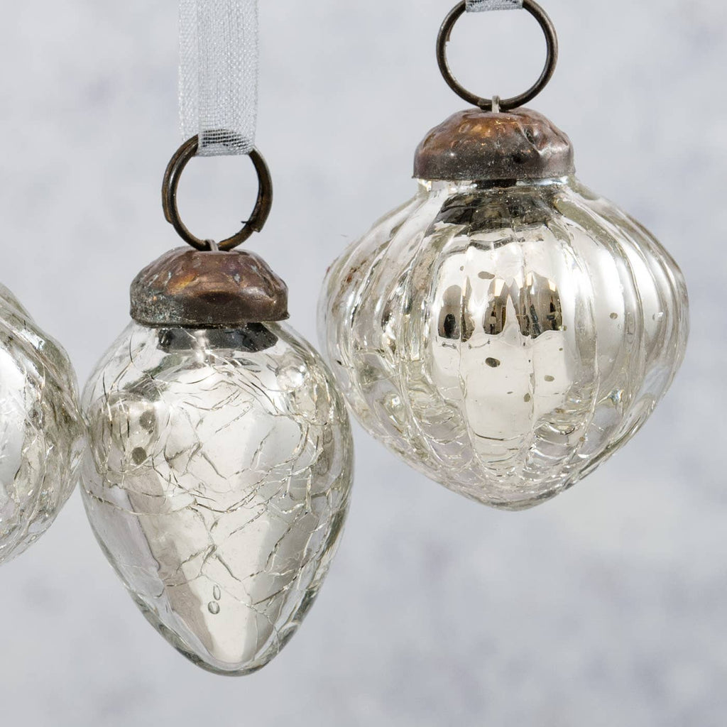 Silver Crackle - Set of 6 Mini Baubles