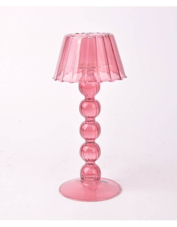 Multi Ball Lamp-Style Glass Tealight Holder in Dusky Pink on white background.
