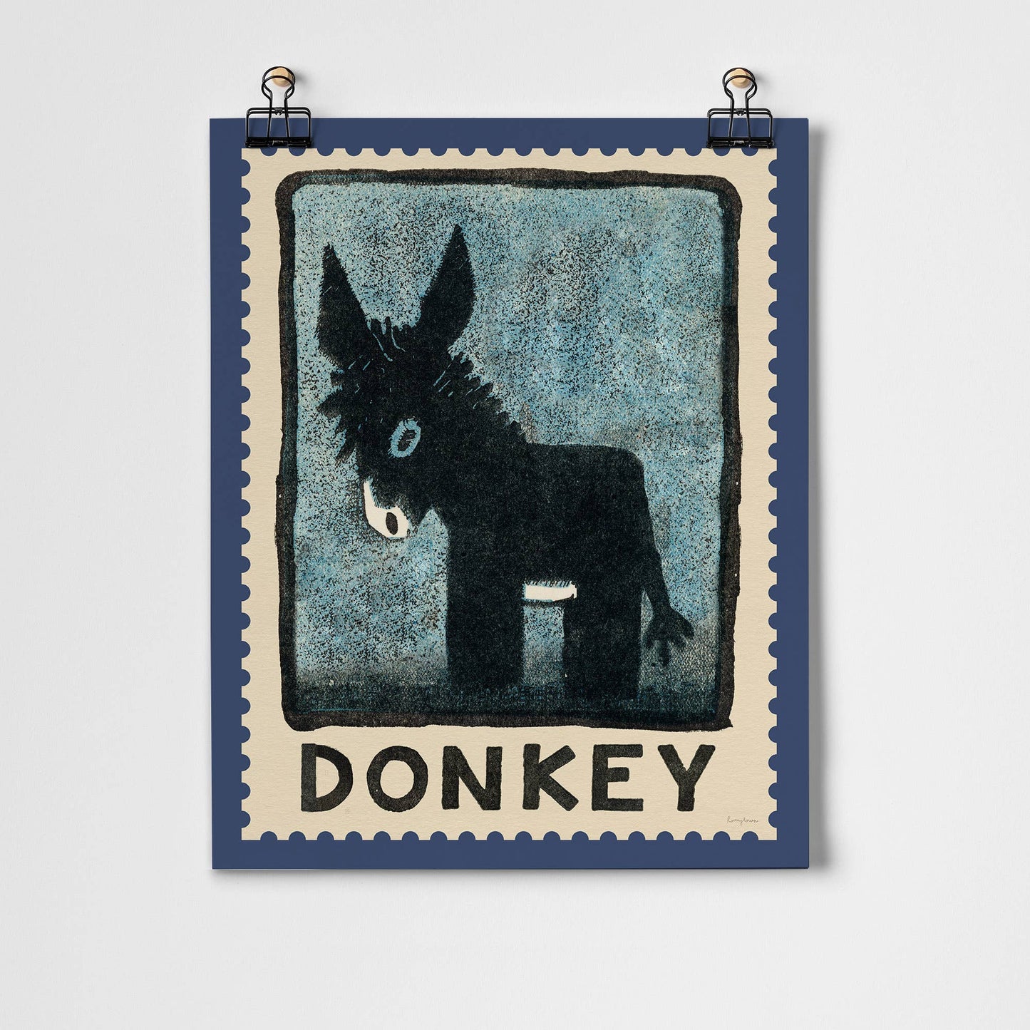 Donkey, Vintage Stamp Fine Art Print: A3