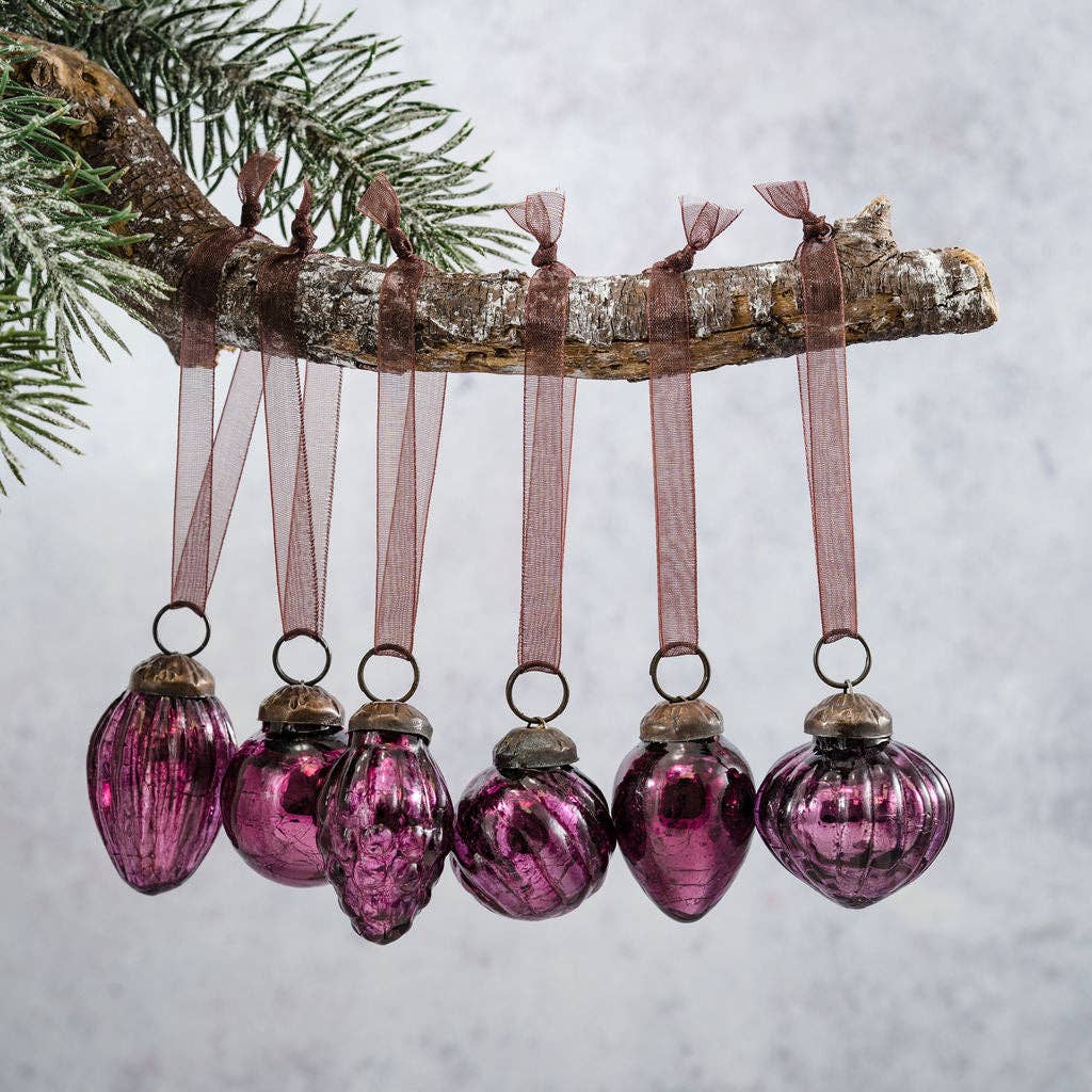 Mulberry Crackle - Set of 6 Mini Baubles