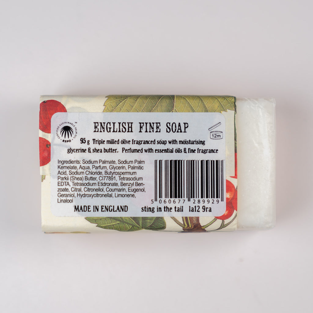 Bar of English Fine Soap triple milled 95g eith lidt of ingredients.