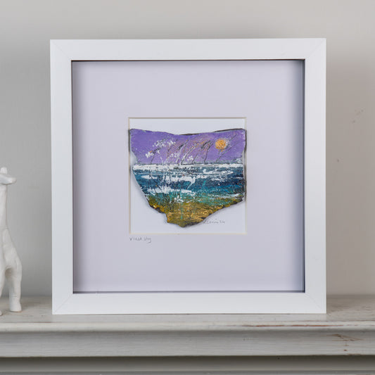 Louise Carrie : Original Wax on Slate Painting, Violet Sky
