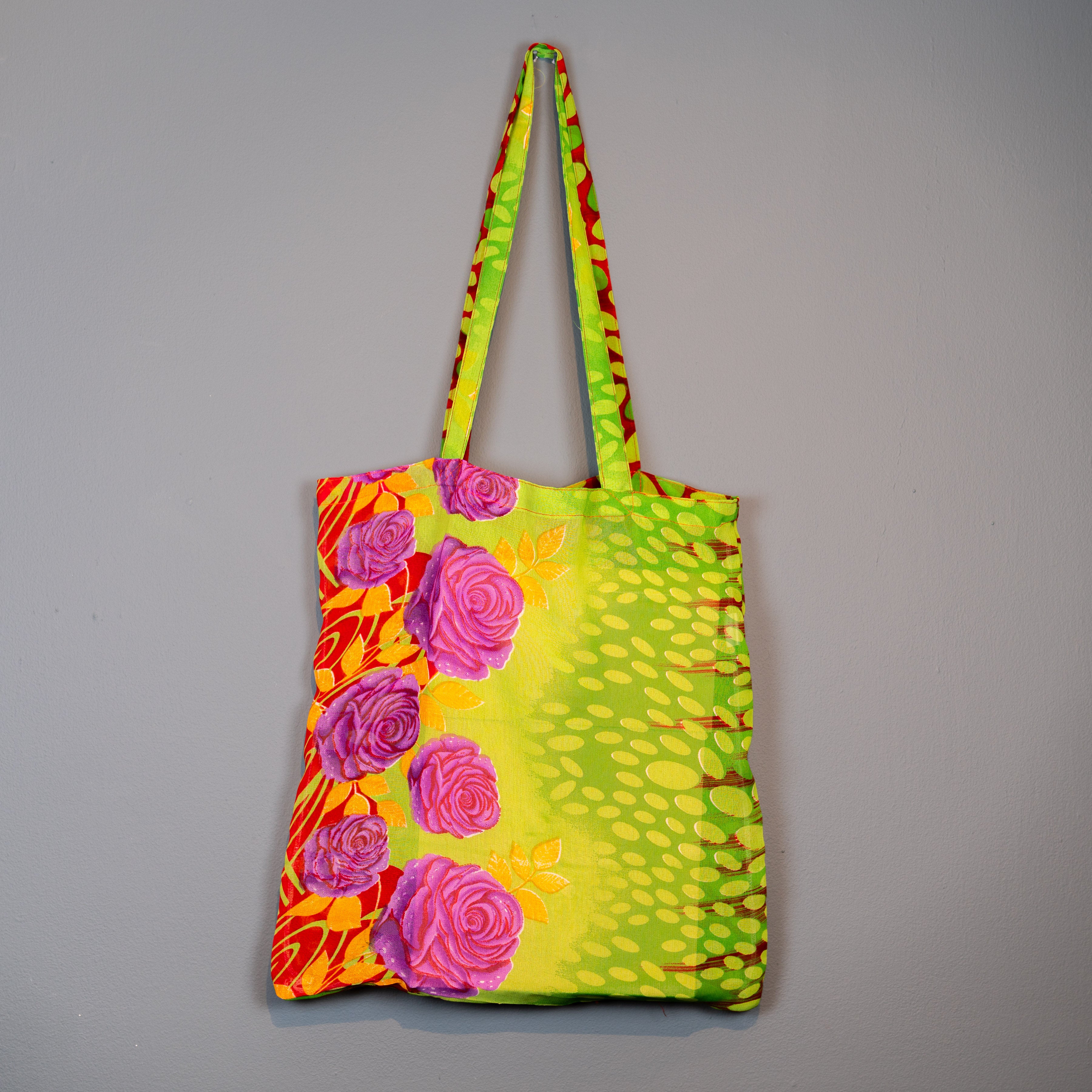 Multi coloured sari shopping bag.