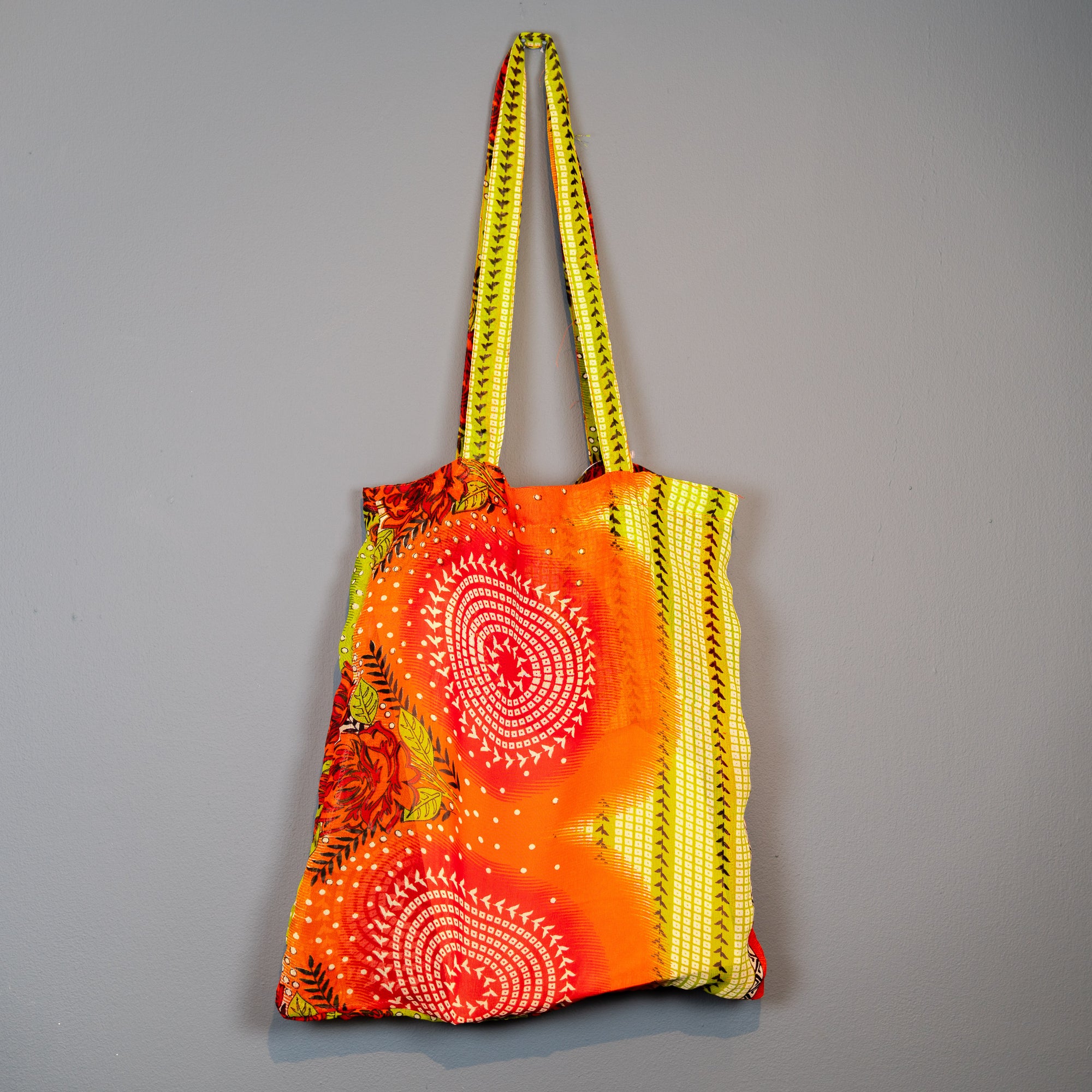 Fairtrade lime and orange shopping bag.