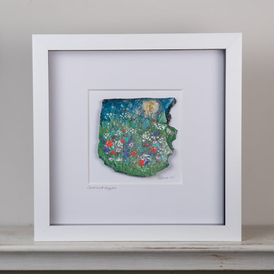 Louise Carrie : Original Wax on Slate Painting, Sunkissed Poppies