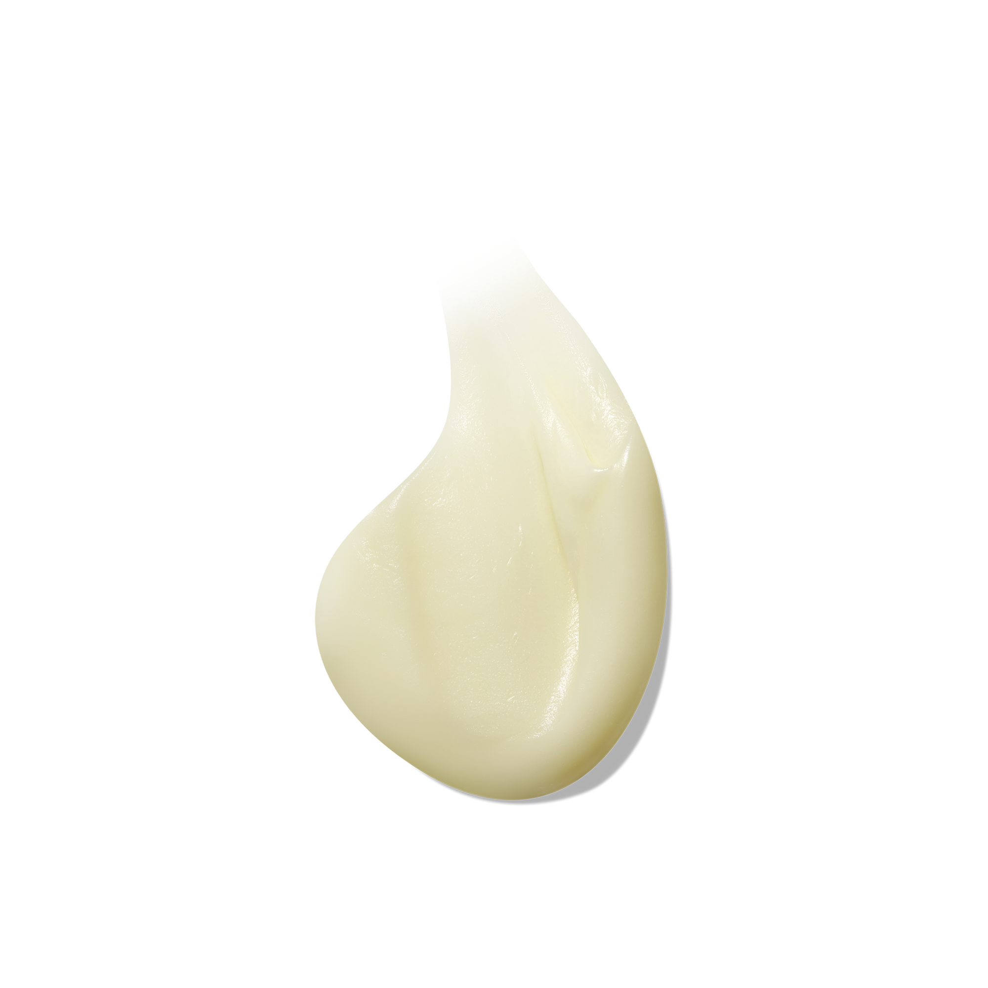 Cream coloured product on white background showing consistency of balm.