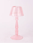 Lamp-Style Glass Tealight Holder in Light Pink on white background.