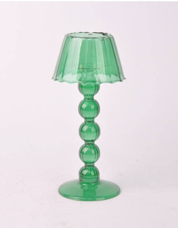 Multi Ball Lamp-Style Glass Tealight Holder in Summer Green on white background.