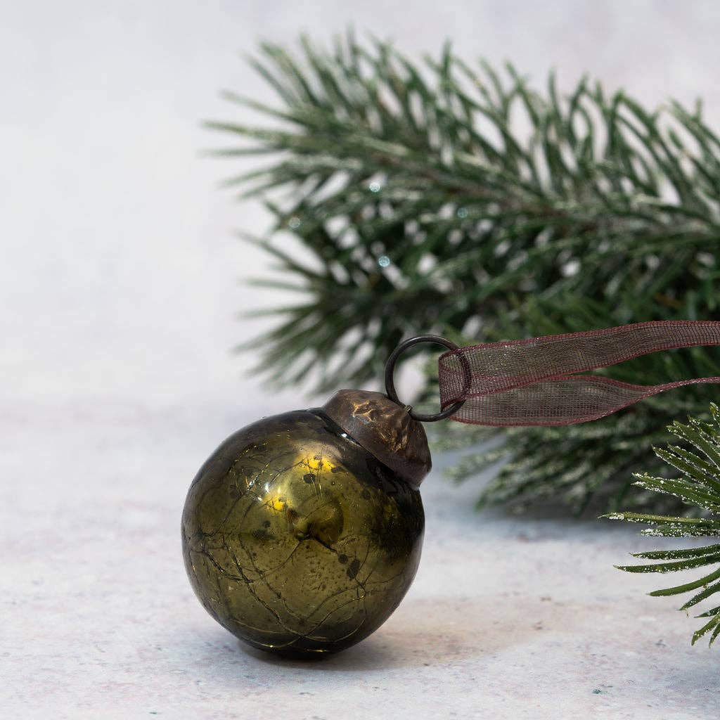 Olive Green Crackle - Set of 6 Mini Baubles