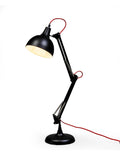 Black adjustable desk lamp on a  white background.
