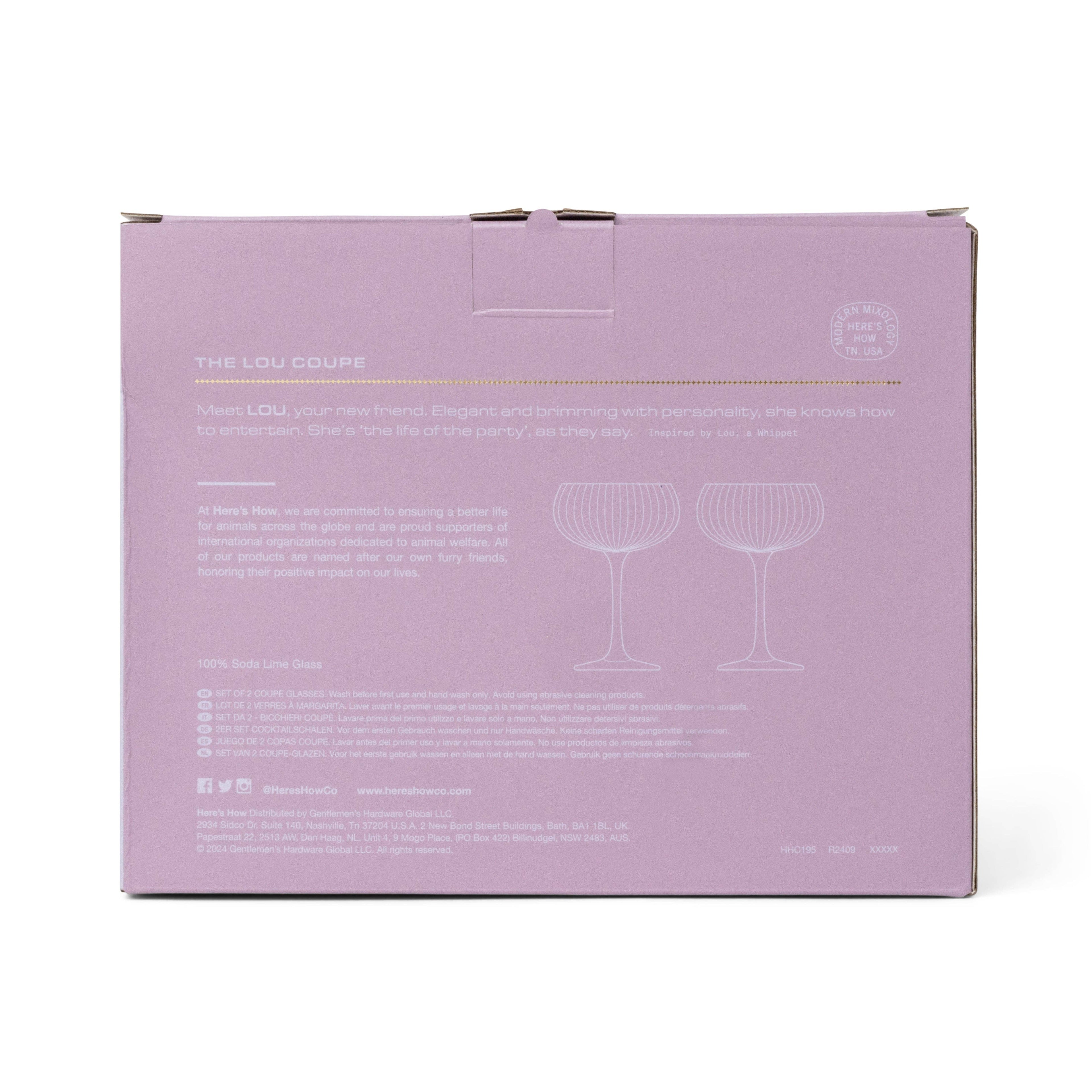 Lilac box with text and wine glass illustrations on a white background

