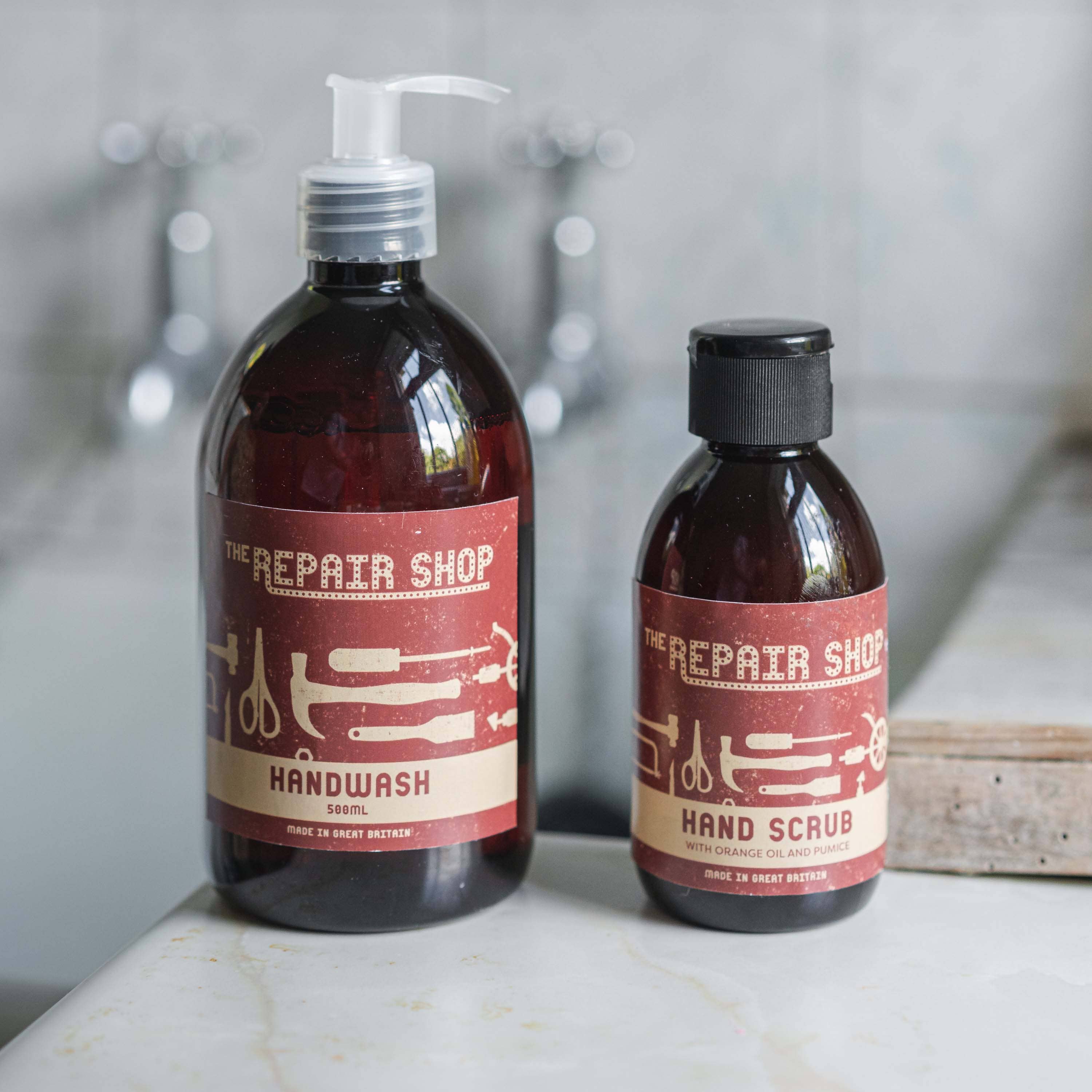 The Repair Shop andwash and Hand Scrub with sink and taps in background.