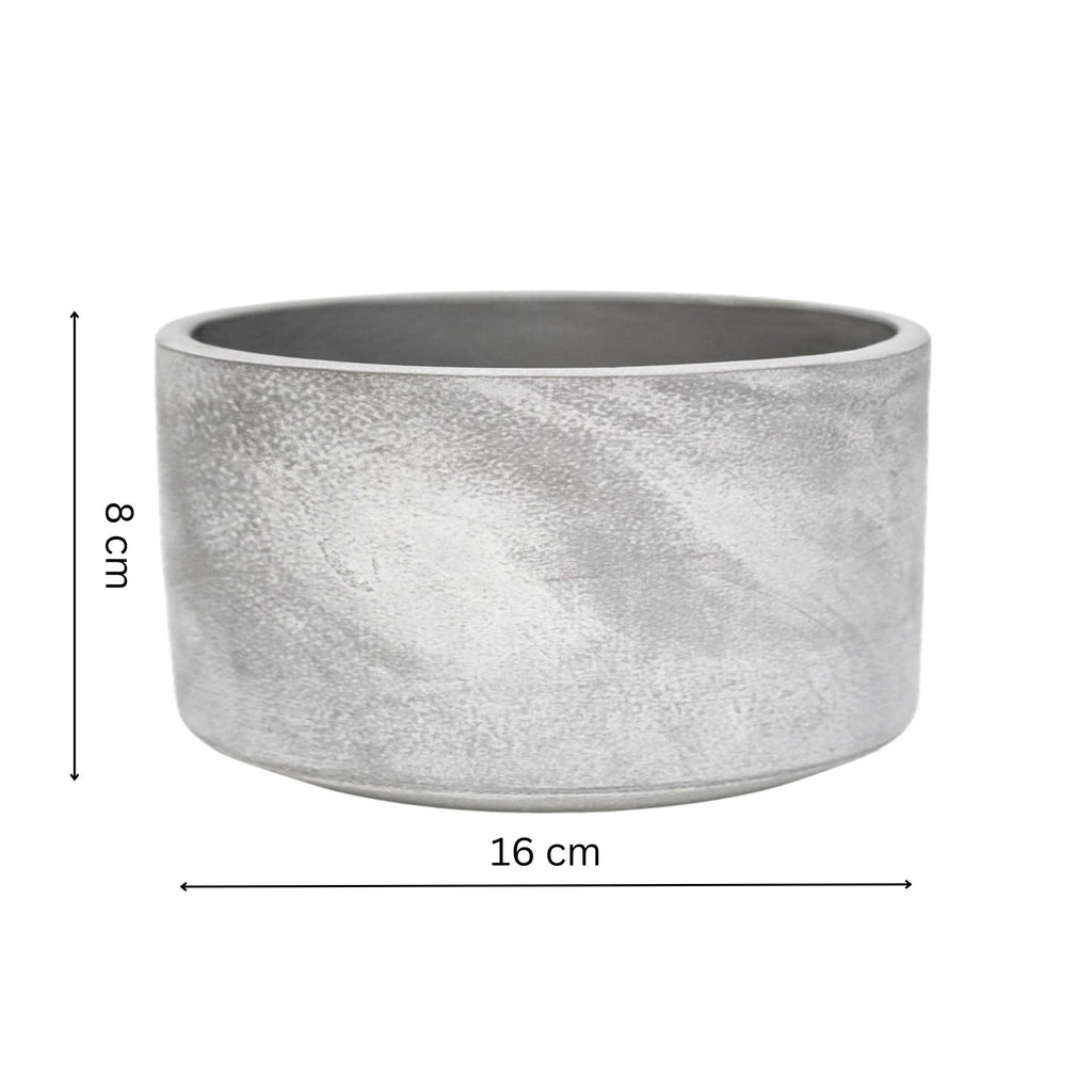 Studio shot of Tivoli bowl showing dimensions. Bowl is 8 cm high and 16cm diameter.