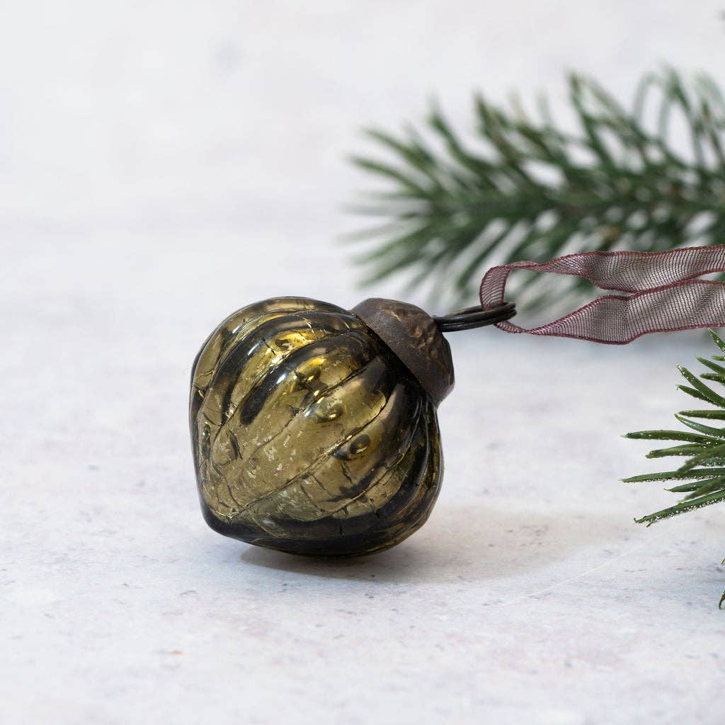 Olive Green Crackle - Set of 6 Mini Baubles